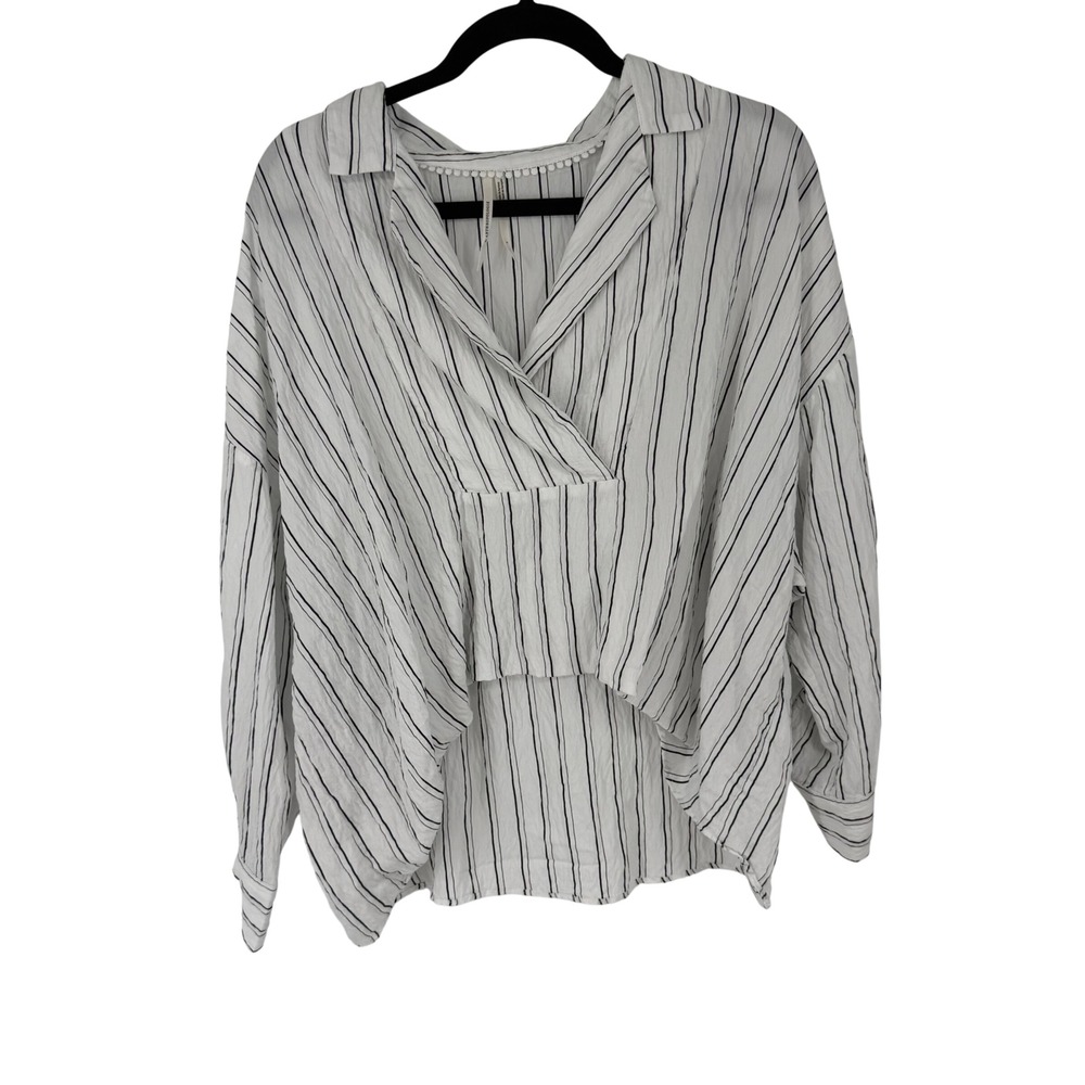 Anthropologie Striped Blouse Women S White‎ Black Excellent High Low Oversized